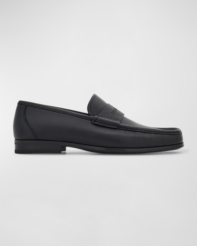 Shop Ferragamo Men's Dupont Leather Penny Loafers In Nero