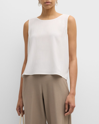 Shop Eileen Fisher Scoop-neck Georgette Crepe Shell In Ivory
