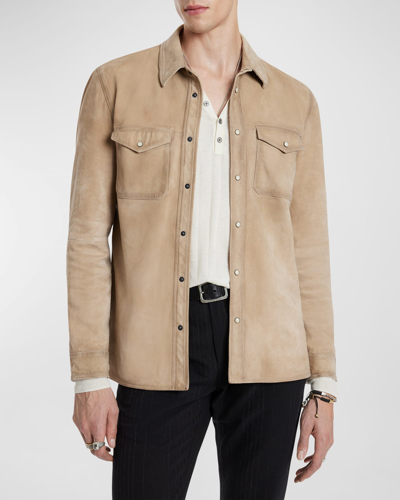 Shop John Varvatos Men's Lionell Suede Overshirt In Camel