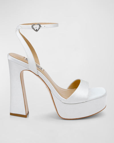 Shop Badgley Mischka Caia Crystal Heart Platform Sandals In Soft White