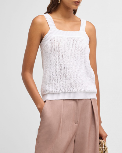 Shop Misook Square-neck Crochet-knit Tank In White