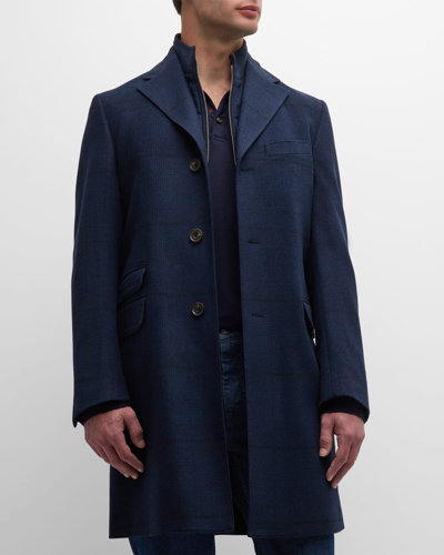 Shop Corneliani Men's Plaid Wool-cashmere Topcoat In Navy Plaid