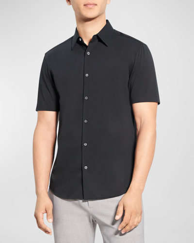 Shop Theory Men's Irving Short Sleeve Shirt In Structure Knit In Black