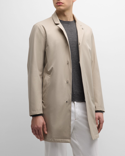 Shop Kiton Men's Nylon Hooded Overcoat In Light Brown