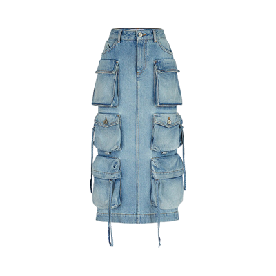 Pre-owned Attico The  Midi Denim Skirt 'sky Blue'