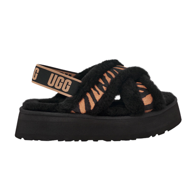 Pre-owned Ugg Wmns Disco Cross Slide 'tiger Print' In Black