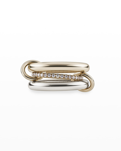 Shop Spinelli Kilcollin Libra Sg Petite 3-link Ring In Sterling Silver, 18k Yellow Gold And Diamonds In 05 Yellow Gold