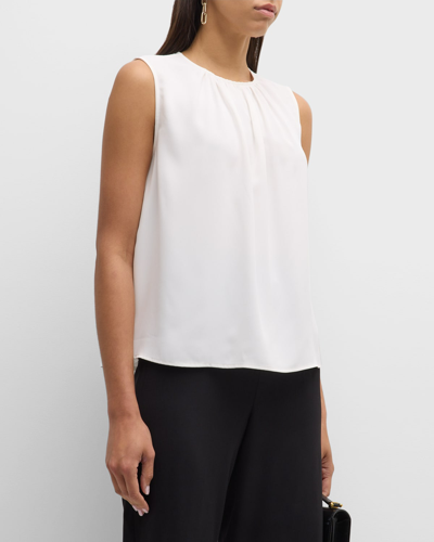 Shop Misook Sleeveless Ruched Crepe De Chine Blouse In White