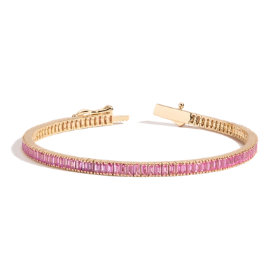 Aurate New York Pink Sapphire Baguette Tennis Bracelet In Yellow