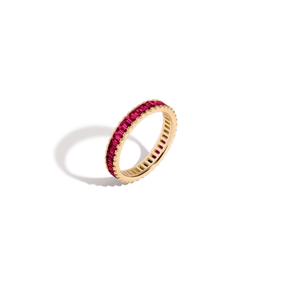 Aurate New York Red Ruby Baguette Eternity Ring In Yellow