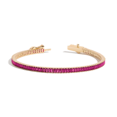 Aurate New York Red Ruby Baguette Tennis Bracelet In Yellow