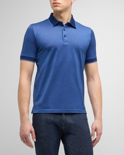 Shop Canali Men's Cotton Polo Shirt With Tipping In Blue