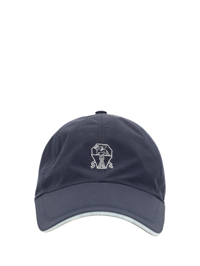 Shop Brunello Cucinelli Baseball Hat In Blu+panama