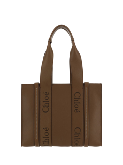 Shop Chloé Woody Handbag In Dark Nut