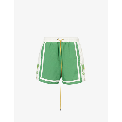 Shop Rhude Men's Green Ivory Moonlight Graphic-print Shell Short