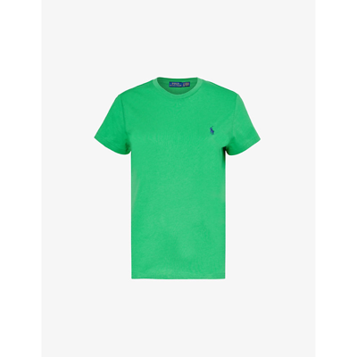 Shop Polo Ralph Lauren Women's Preppy Green Round-neck Brand-embroidered Cotton-jersey T-shirt