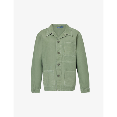Shop Polo Ralph Lauren Women's Olive Faded-wash Patch-pocket Cotton Chore Jacket