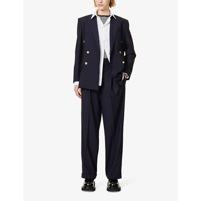 Shop Polo Ralph Lauren Womens Navy High-rise Straight-leg Wool-blend Trousers