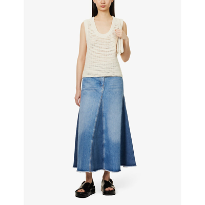 Shop Me And Em Women's Light/dark Wash Faded-wash Frayed-hem Mid-rise Denim Midi Skirt