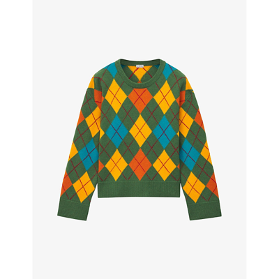 Loewe Argyle-pattern Wool Jumper In Green/multicolor