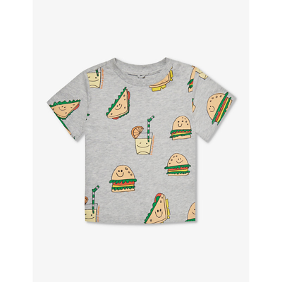Shop Stella Mccartney Grigio Med.mel./mult Sandwich-print Short-sleeved Cotton-jersey T-shirt 9 Months-3