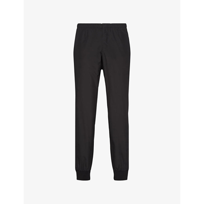 Prada Mens Black Brand-plaque Slim-fit Silk-blend Jogging Bottoms In Black
