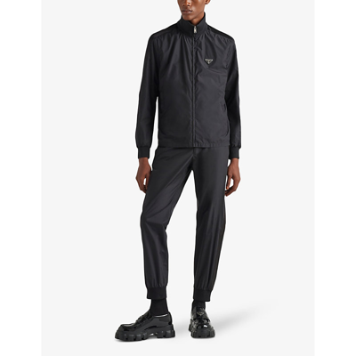 Prada Mens Black Brand-plaque Slim-fit Silk-blend Jogging Bottoms In Black