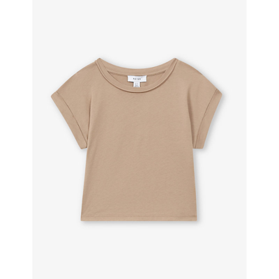 Shop Reiss Terry Cropped Cotton T-shirt In Camel