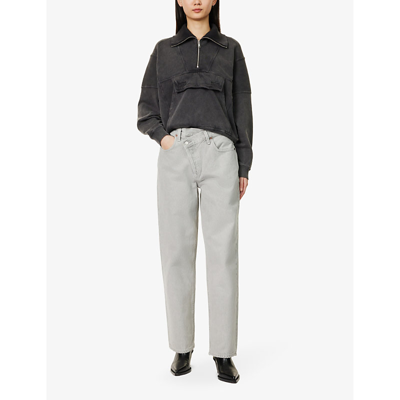 Shop Agolde Women's Rain (marbled Med Grey) Criss Cross Wide-leg Mid-rise Organic-cotton Jeans