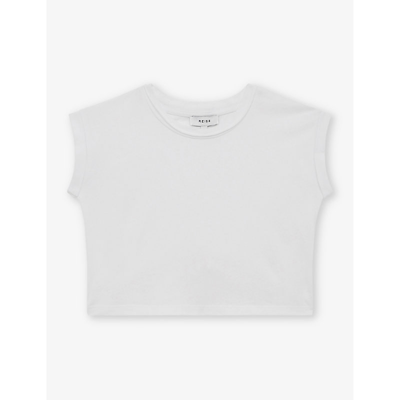 Shop Reiss Girls White Kids Terry Cropped Cotton T-shirt