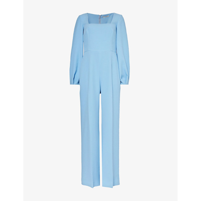Shop Emilia Wickstead Pattie Wide-leg Stretch-woven Jumpsuit In Celeste Blue