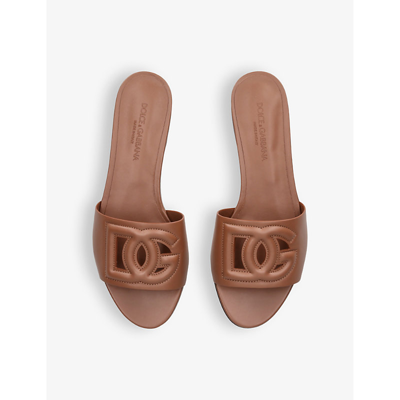 Shop Dolce & Gabbana Women's Tan Formale Leather Sliders