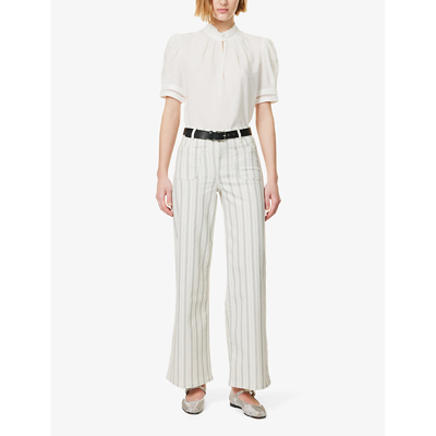 Shop Frame Women's White Ruffle-collar Semi-sheer Linen-blend Top