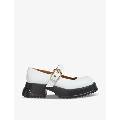 Shop Marni Women's Lily White Contrast-sole Leather Heeled Mary Jane Shoes