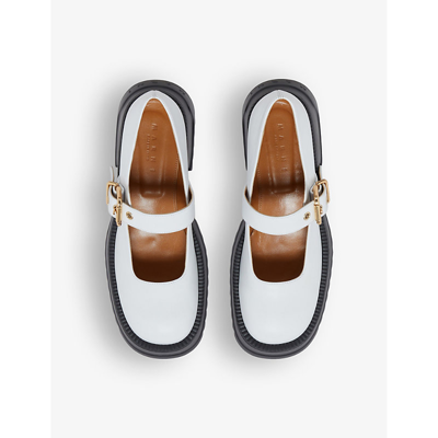 Shop Marni Women's Lily White Contrast-sole Leather Heeled Mary Jane Shoes