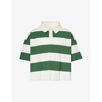 Shop Jacquemus Le Polo Bimini Stripe-pattern Stretch-knit Polo Shirt In Multi-green