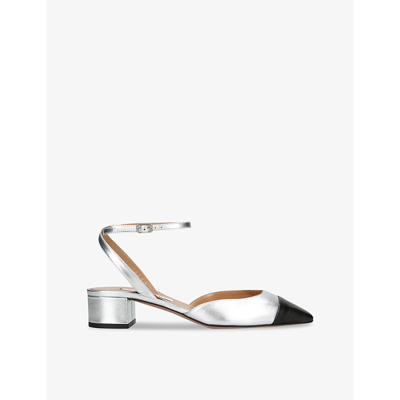 Shop Aquazzura Women's Silver Com French Flirt Toe-cap Woven Heeled Sandals