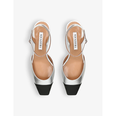 Shop Aquazzura French Flirt Toe-cap Woven Heeled Sandals In Silver Com