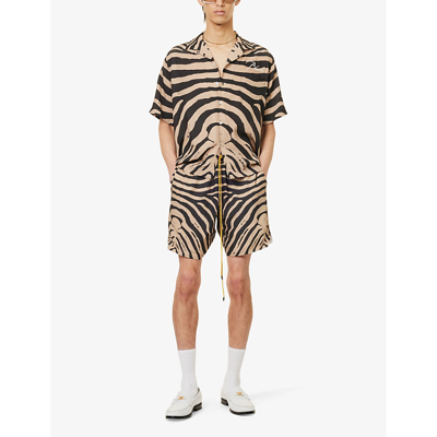 Shop Rhude Mens Black Tan Zebra Stripe-pattern Silk Shorts