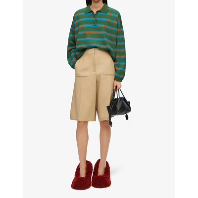 Shop Loewe Striped Relaxed-fit Wool-knit Polo Shirt In Green