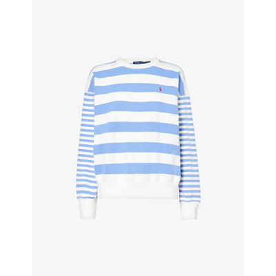 Shop Polo Ralph Lauren Women's Resort Blue Deck White Brand-embroidered Striped Cotton-jersey Sweatshirt