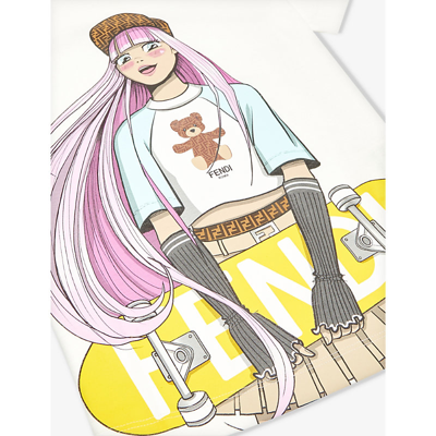 Shop Fendi Girls Gesso Kids Skateboard Graphic-print Cotton-jersey T-shirt 6-12+ Years