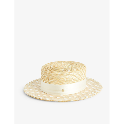 Shop Maison Michel Kiki Brand-plaque Straw Hat In White