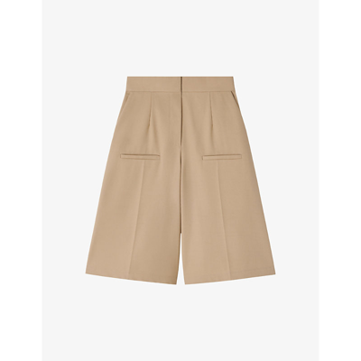 Shop Loewe Women's Taos Taupe Tailored Pleated Cotton Shorts