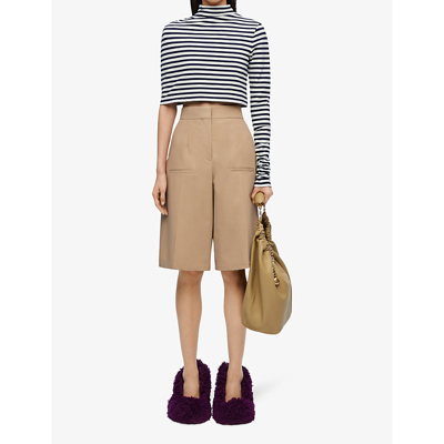 Shop Loewe Women's Taos Taupe Tailored Pleated Cotton Shorts