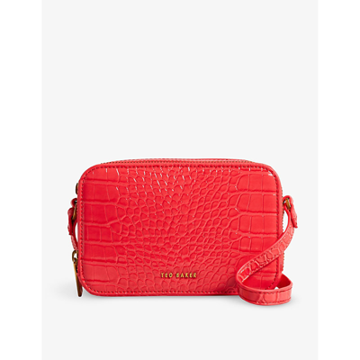 Shop Ted Baker Women's Coral Valtina Mock-croc Logo-badge Faux-leather Camera Bag