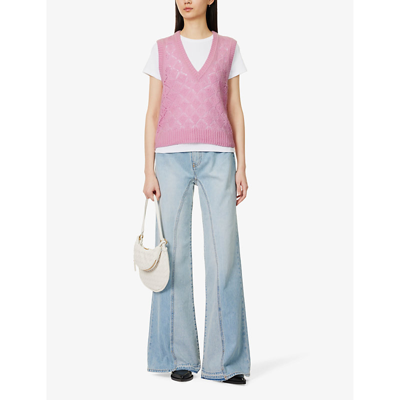 Shop Me And Em Women's Blossom Pink V-neck Patterned Wool-blend Knitted Vest