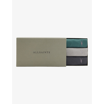 Shop Allsaints Men's Green/taupe/gr Brace Tonic Pack Of Three Cotton-jersey T-shirts