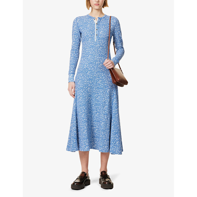 Shop Polo Ralph Lauren Women's Sprouting Flower Printed Flared-hem Cotton-jersey Midi Dress