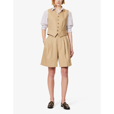 Shop Polo Ralph Lauren Women's Monument Tan Pleated Belt-loop Cotton And Wool-blend Shorts